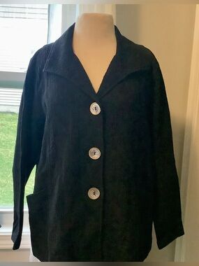 Focus Black Waffle Button Down Cotton Jacket